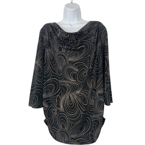 Laura Ashley Women's Cowl Neck Ruched Black & Gold Metallic Swirl Print Blouse - Picture 1 of 9